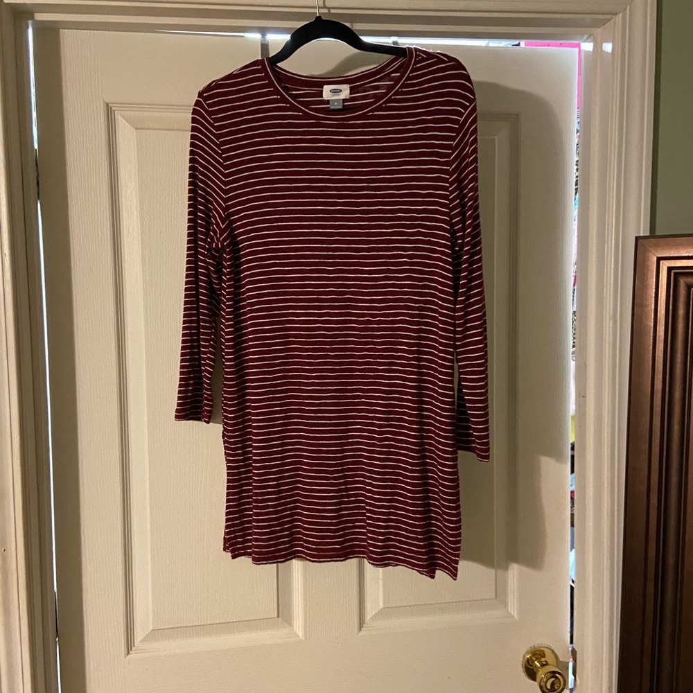 Burgundy and white stripe tunic
